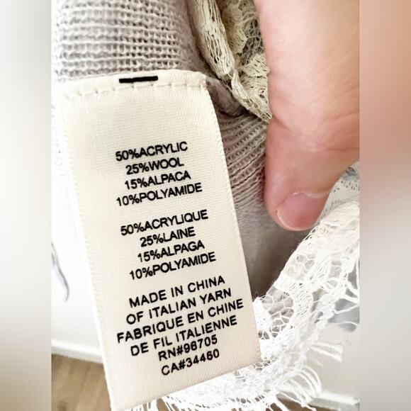 Rebecca Taylor Gray White Lace Combo Pullover Alpaca Wool Crew Sweater Size S - Picture 7 of 8